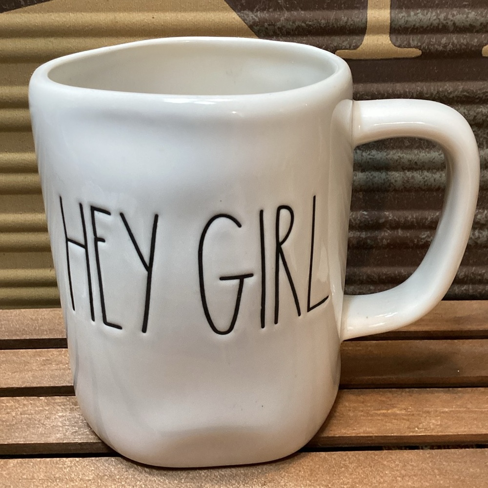 Rae Dunn White Ceramic Mug with Bold 'Hey Girl' Text Coffee Mug